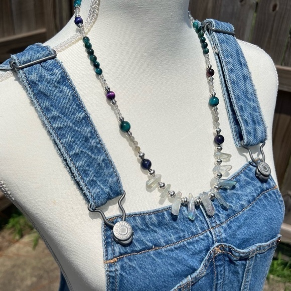 Handmade - Aura Quartz, Labradorite and Galaxy Tigers Eye Beaded Necklace - Picture 13 of 15